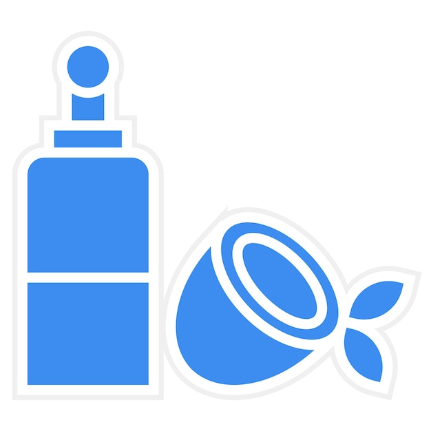 un logotipo azul y blanco con un recipiente con una tapa que dice spray
