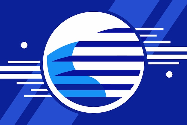 un logotipo azul con un círculo blanco y un fondo azul con un logotipo blanco