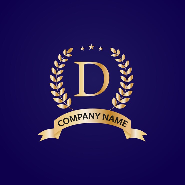 Un logotipo azul y dorado con la letra d en él Logotipo de la marca D