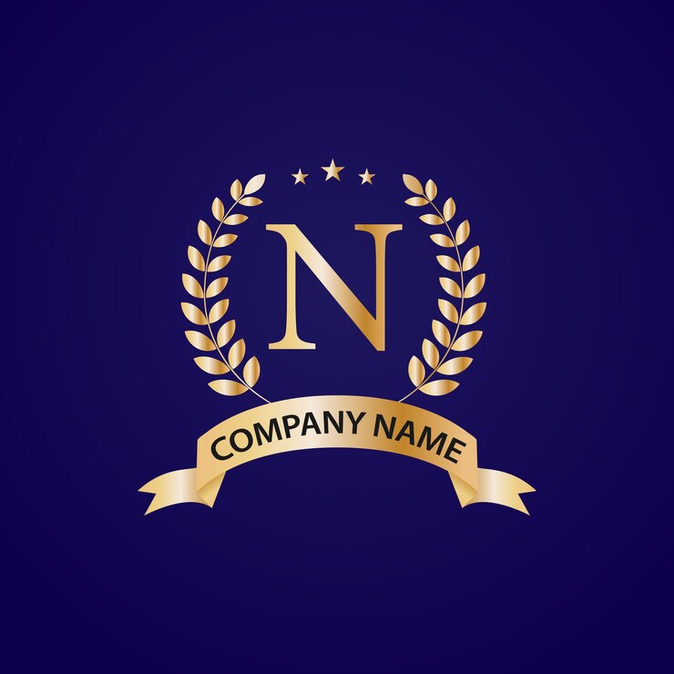 Un logotipo azul y dorado con la letra n en el logotipo de la marca n