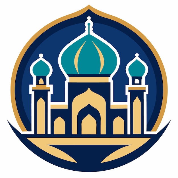 un logotipo azul y dorado con una mezquita azul en él