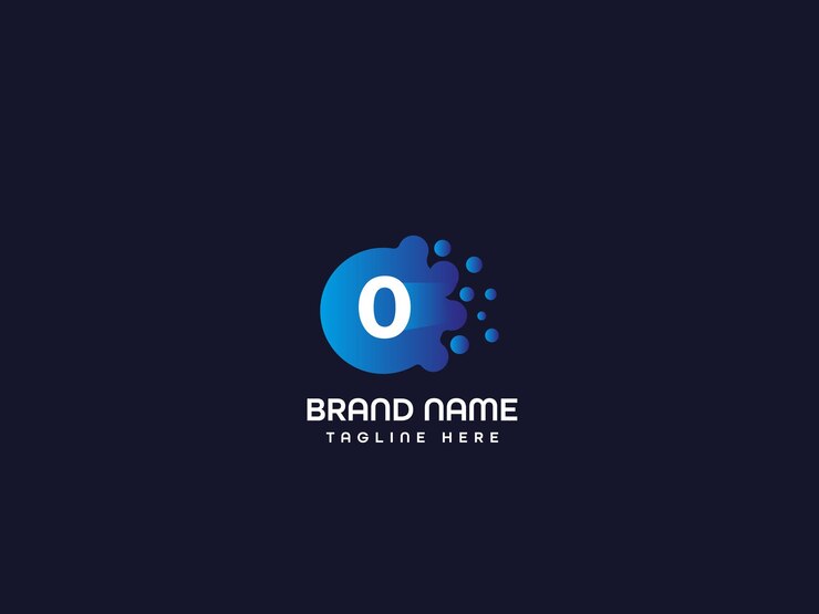 Logotipo azul de la letra o con un toque