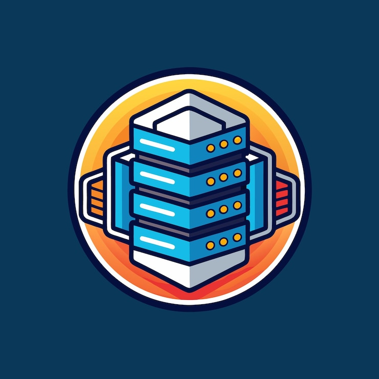 Vector un logotipo azul y naranja con una caja azul con la palabra poder en él