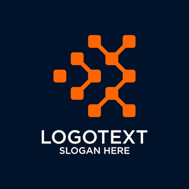 un logotipo azul y naranja que dice "Consigue tu texto aquí"