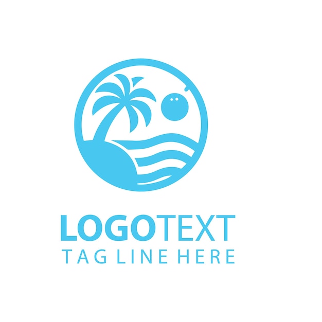 un logotipo azul con una palmera en él