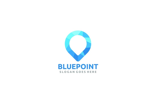 Logotipo azul con punto geométrico de ubicación