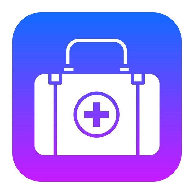 un logotipo azul y púrpura con una herramienta médica en un fondo azul y pórpura