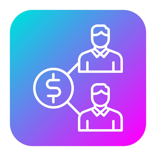 un logotipo azul y púrpura con un hombre y un signo de dólar