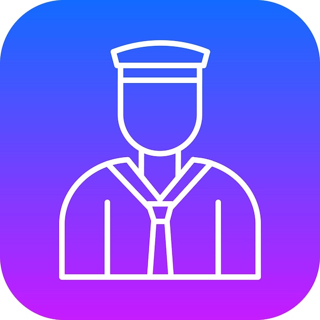 un logotipo azul y púrpura con un hombre en uniforme y un fondo azul y pórpura