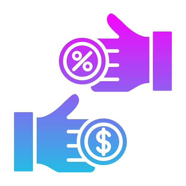 un logotipo azul y púrpura con una mano que da un signo de dólar