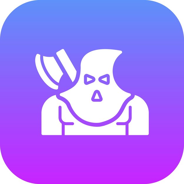 un logotipo azul y púrpura con un personaje de dibujos animados con una máscara en él
