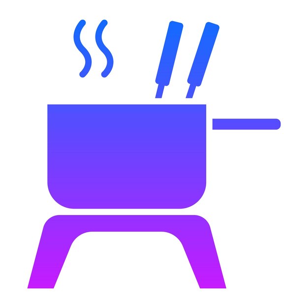 un logotipo azul y púrpura con una sartén de utensilios de cocina