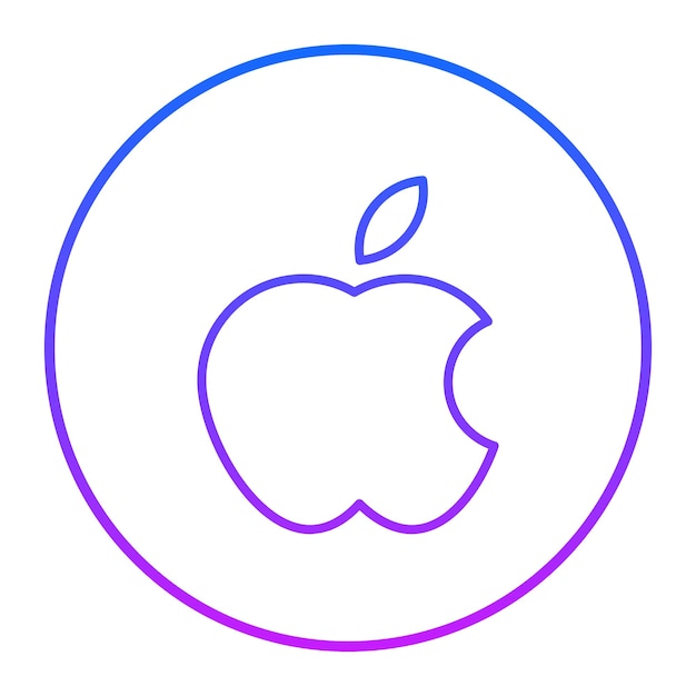 Vector un logotipo azul y rosa con una manzana en el medio