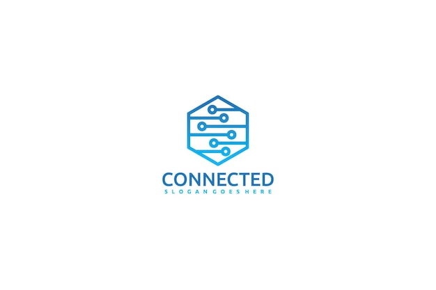 un logotipo azul con un símbolo azul que dice conectado a la palabra conectado