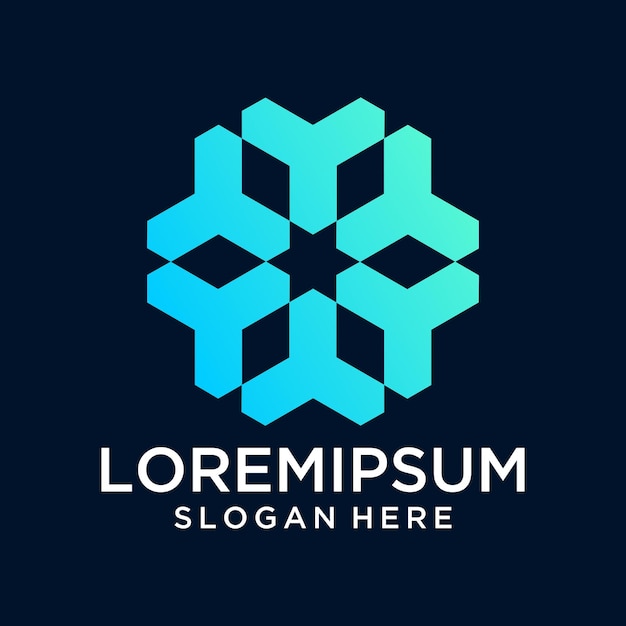 un logotipo azul y verde con un diseño geométrico azul y blanco