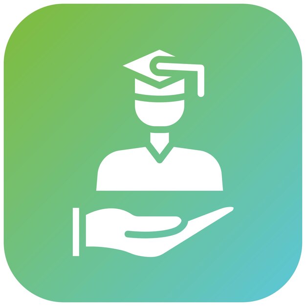 un logotipo azul y verde con un graduado en él