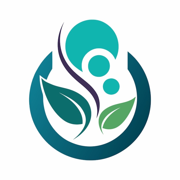 un logotipo azul y verde con un par de hojas verdes