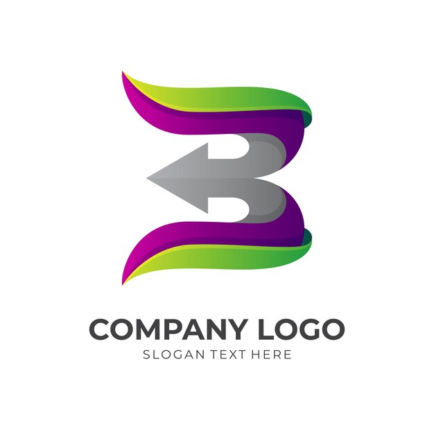Logotipo B con combinación de iconos de diseño de flecha, estilo colorido 3d