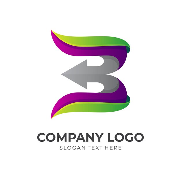 Logotipo b con combinación de iconos de diseño de flecha, estilo colorido 3d