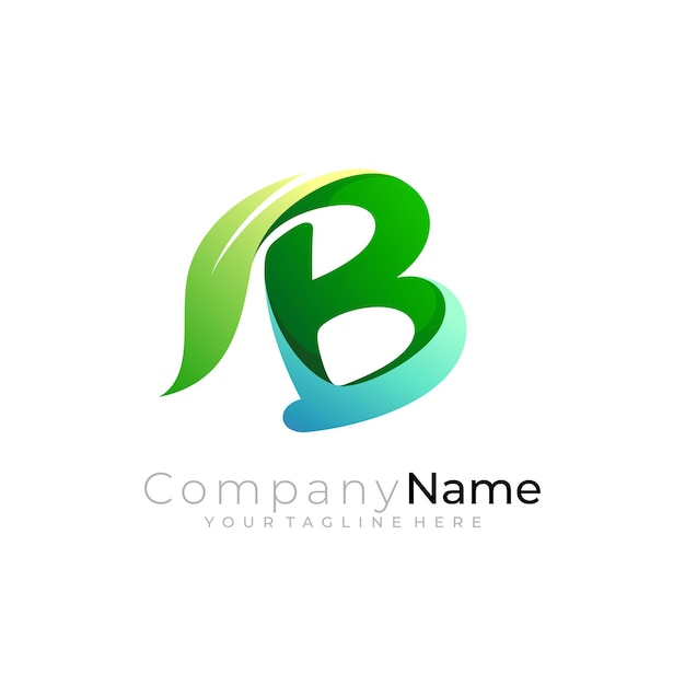 Logotipo de B y hoja Logotipo de letra B con combinación de diseño natural verde