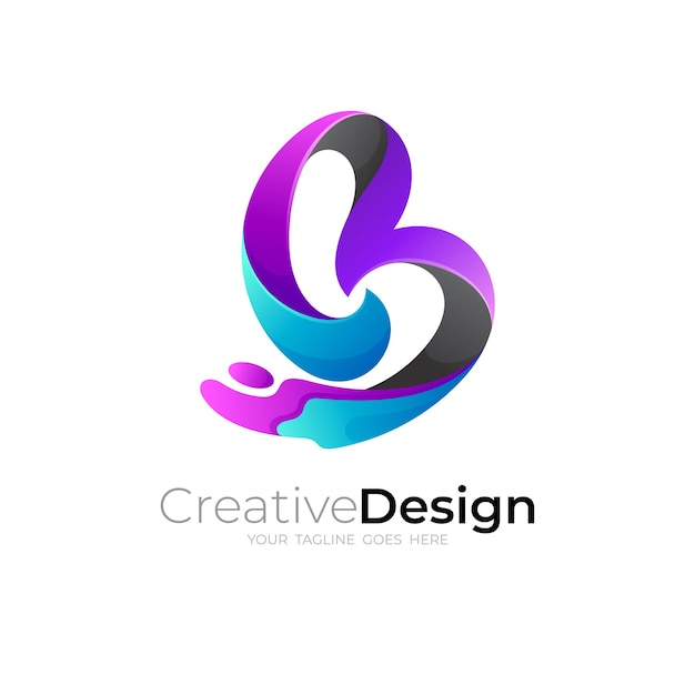 Logotipo b con plantilla de diseño colorido, logotipo 3d