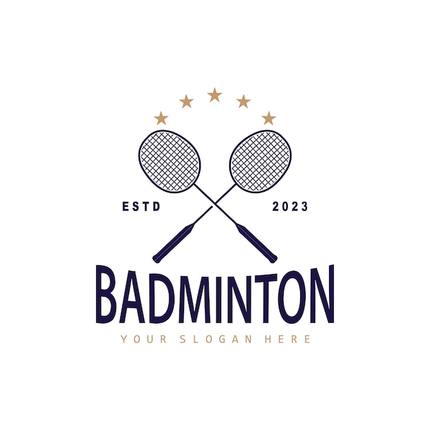 Logotipo de bádminton Diseño sencillo de raqueta de bádminton Retro Vintage Concepto deportivo minimalista