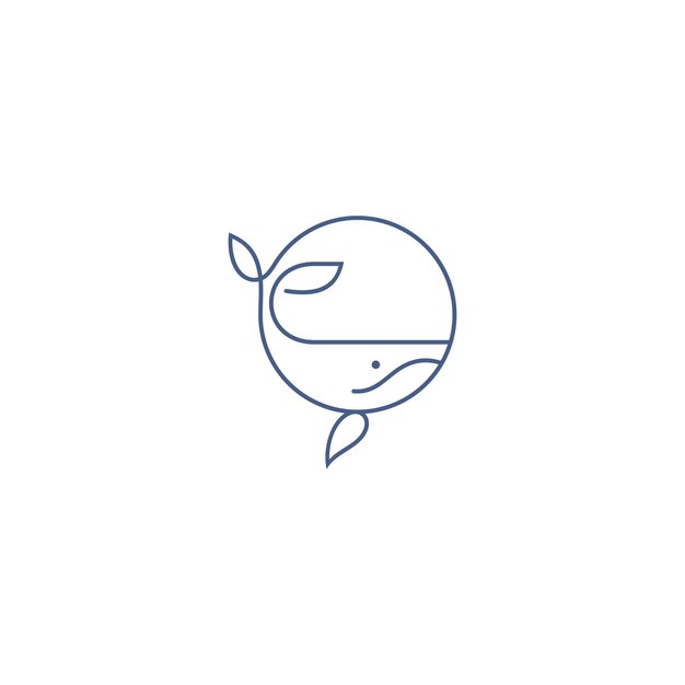 Logotipo de ballena en estilo de arte de línea simple y minimalista