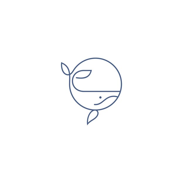 Vector logotipo de ballena en estilo de arte de línea simple y minimalista