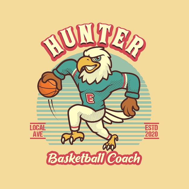 Vector el logotipo de baloncesto eagle vintage y la mascota retro