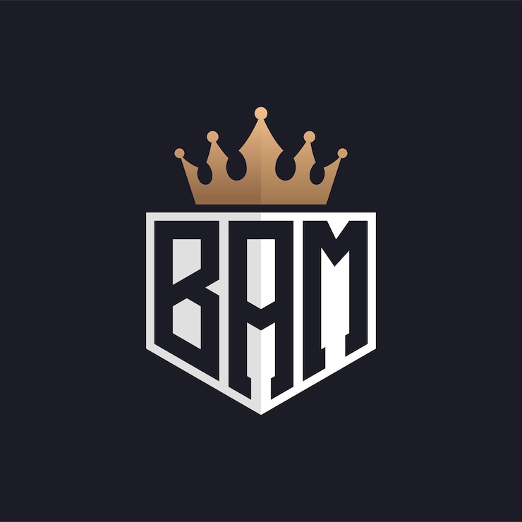 Vector logotipo bam de lujo con corona iniciales elegantes bam logotipo de letras para marcas exclusivas letra bam monograma para negocios de alta gama