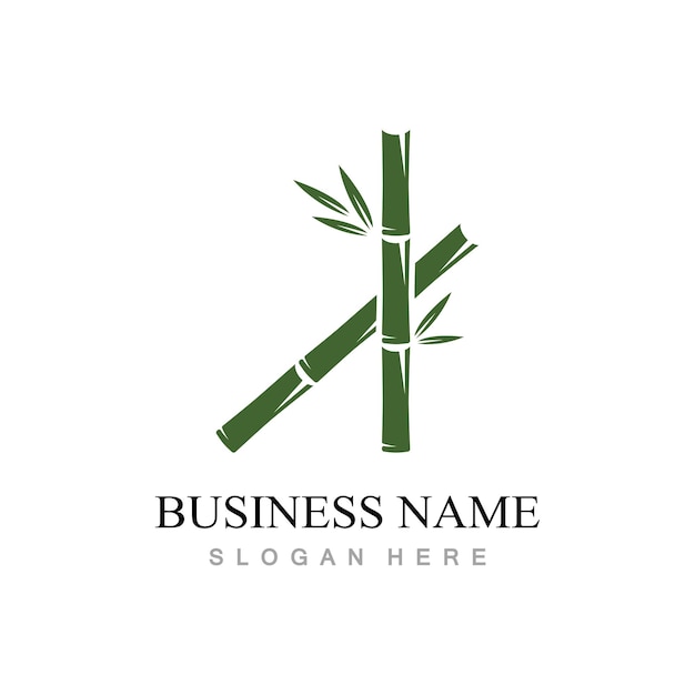 Logotipo de bambú con plantilla de ilustración de vector de hojas verdes