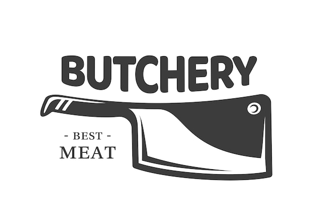 Logotipo de barbacoa con cuchillo de carne aislado sobre fondo blanco.