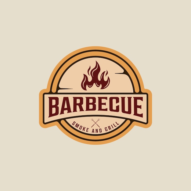 Logotipo de barbacoa emblema vector ilustración plantilla icono diseño gráfico parrilla de barbacoa con llama