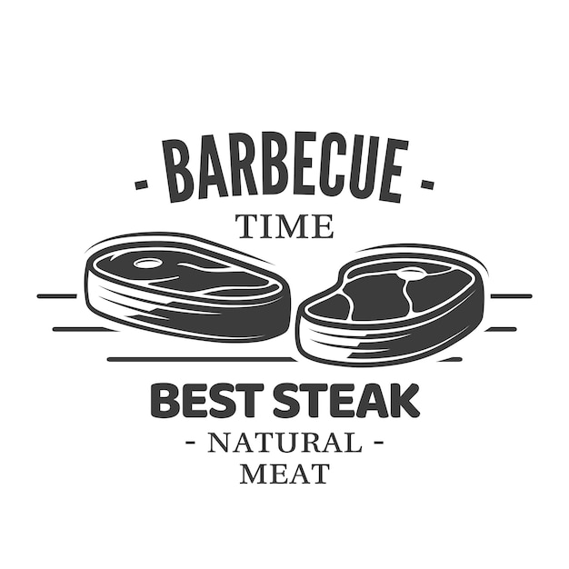 Logotipo de barbacoa con filetes a la parrilla aislado sobre fondo blanco.