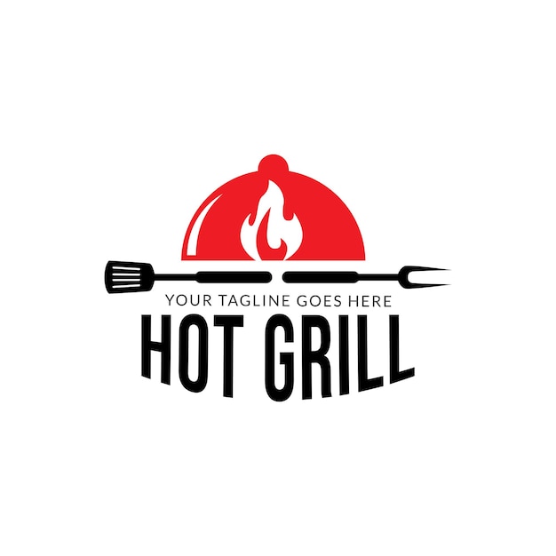 logotipo de barbacoa con logotipo de barbacoa y concepto de fuego combinado con una espátula.