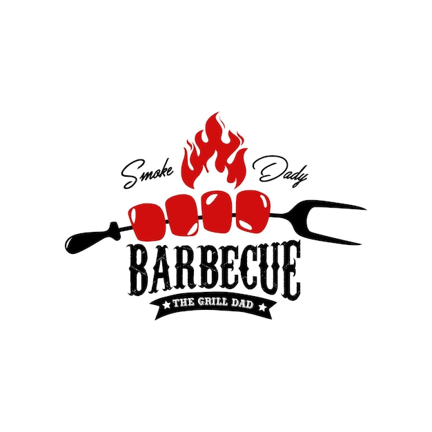 Vector logotipo de barbacoa con logotipo de barbacoa y concepto de fuego