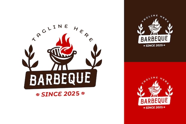 Logotipo de barbacoa en negrita con icono de parrilla y fuego