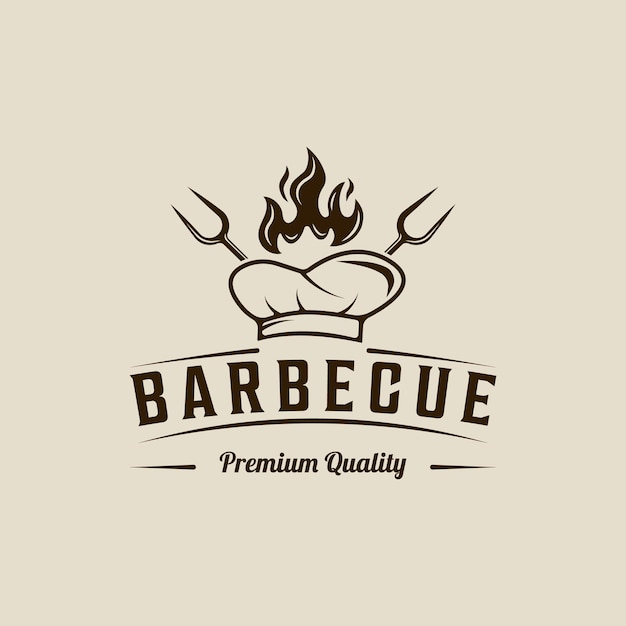 Logotipo de barbacoa plantilla de ilustración vectorial de icona diseño gráfico parrilla de barbacoa con chef de llama