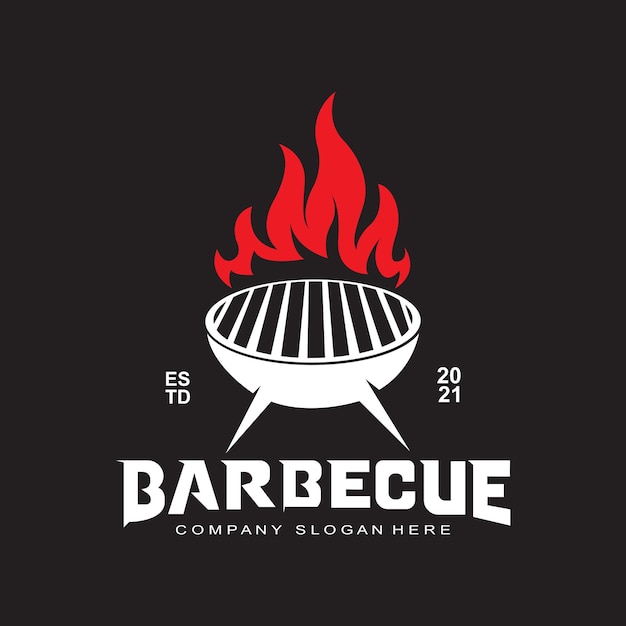 Logotipo de barbacoa rústica retro vintage ilustración de vector de icono de diseño de comida o parrilla