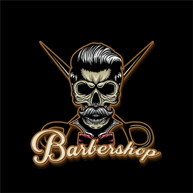 Logotipo de barbería de calavera con mascota de ilustración de calavera