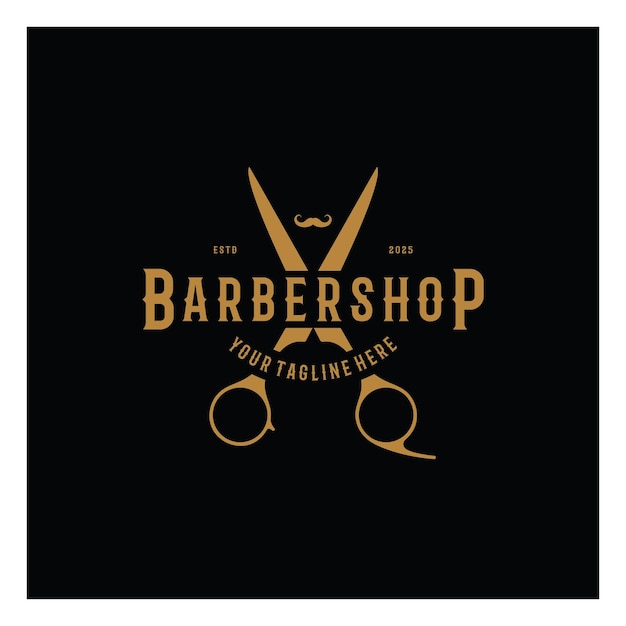 Logotipo de barbería corte de pelo vintage retro afeitarse con tijeras palo de afeitar peine afeitera para emblemas