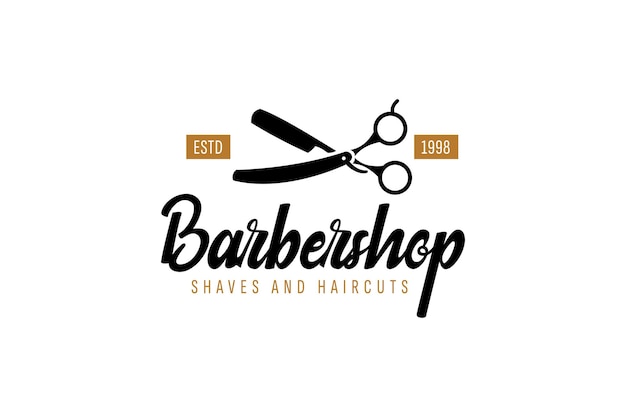 Logotipo de barbería Diseño vectorial Logotipo para barbería Cortar y afeitar estilista de cabello