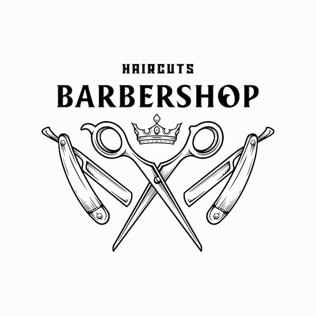 El logotipo de la barbería de herramientas antiguas de color negro sobre fondo blanco