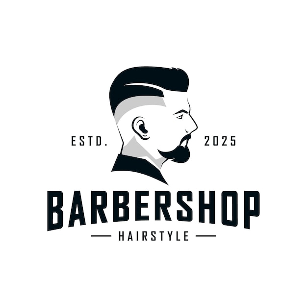 Logotipo de barbería con un hombre guapo con un corte de pelo elegante Ilustración vectorial