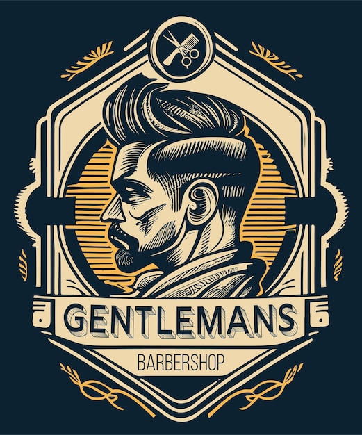 Logotipo de barbería retro vintage con una cabeza elegante