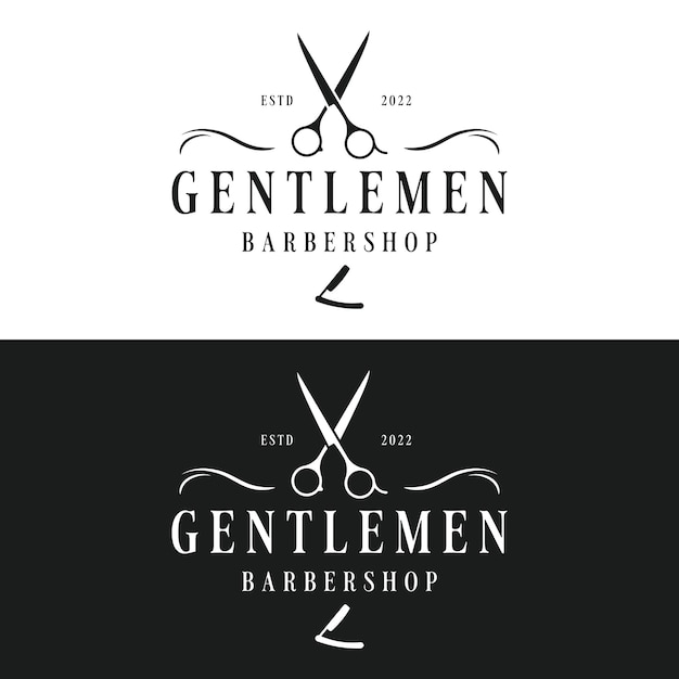 Logotipo de barbería retro vintage con diseño de equipo de corte de pelo Logotipo para barbero de etiqueta de emblema empresarial