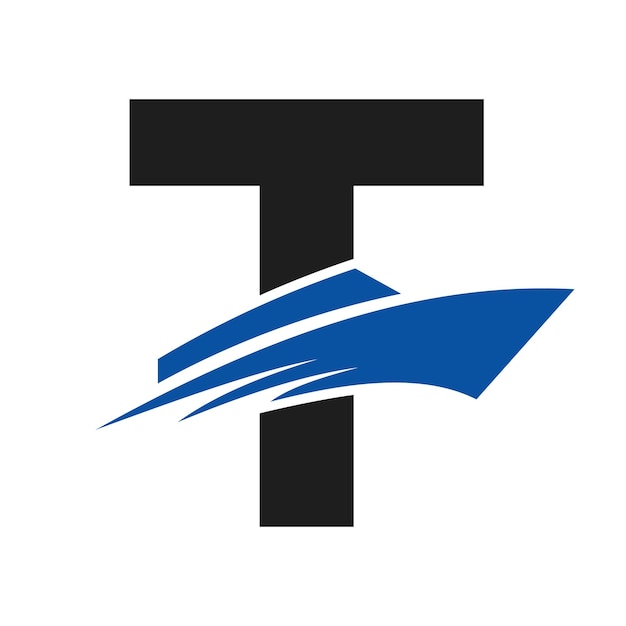 Logotipo de barco con la letra inicial T para el signo de yate Template de vector de símbolo marítimo