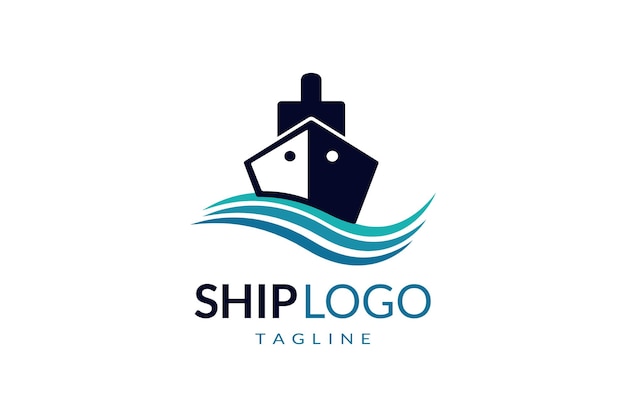 Logotipo de barco náutico con elementos de olas.