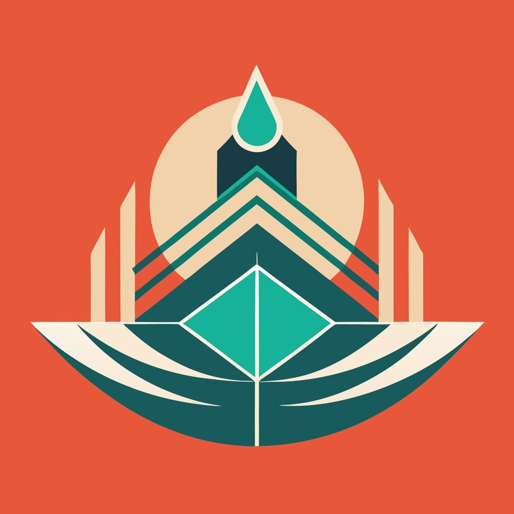 un logotipo de un barco que tiene una flecha verde en él