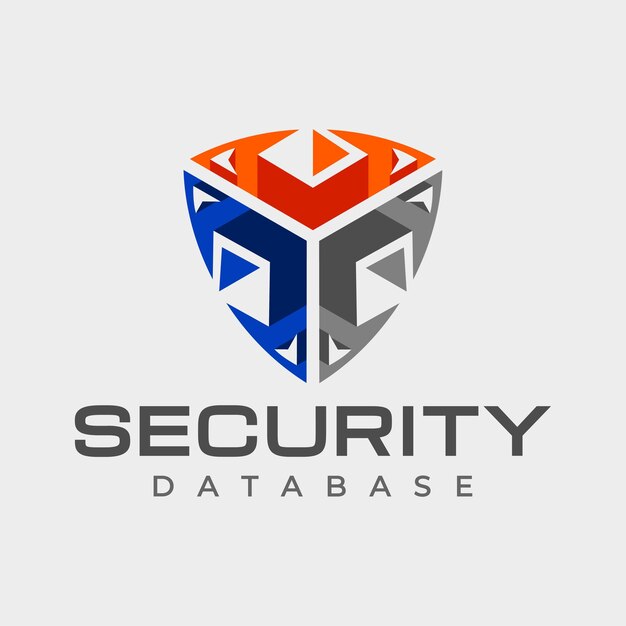 Vector un logotipo para la base de datos de seguridad con un cuadro azul y rojo.